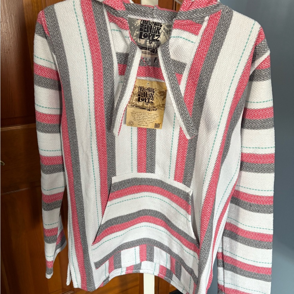 Women's Baja Striped Hoodie - Pink and Gray